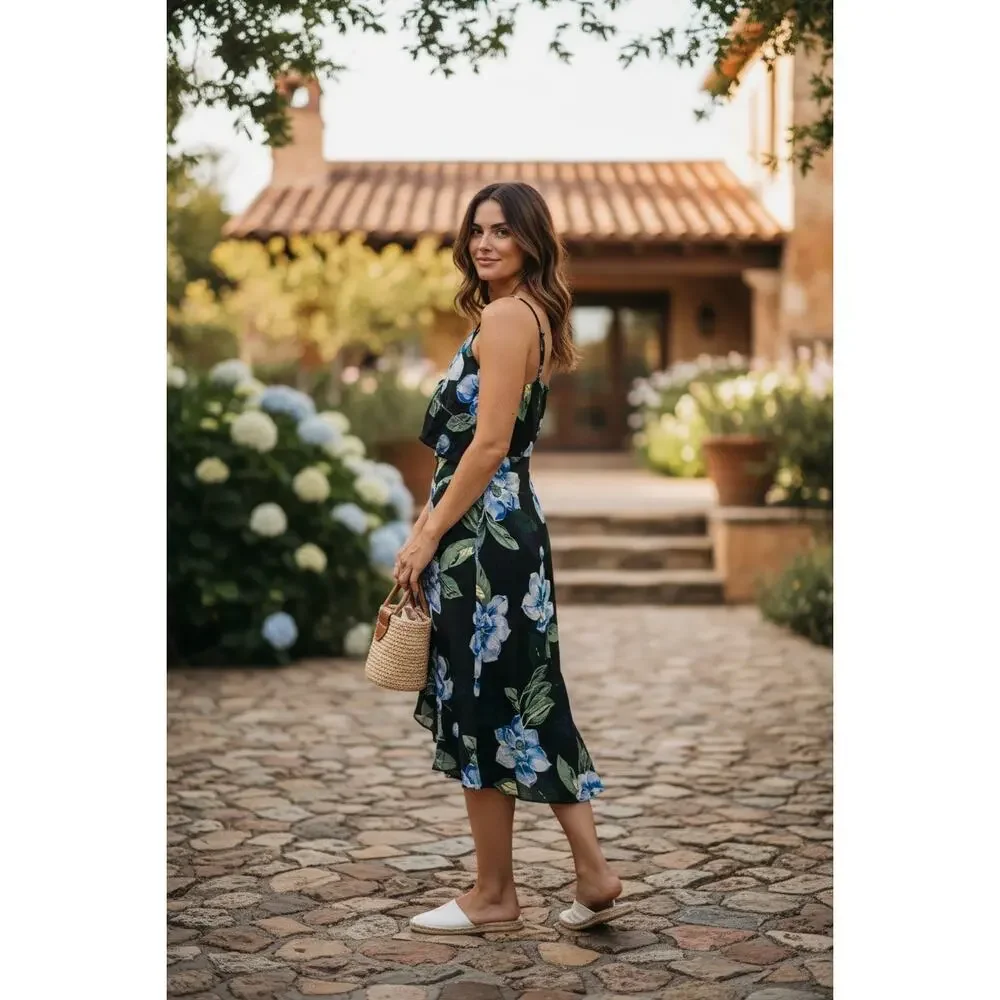 Blue Floral Dress By Banana Republic Size 8 - Picture 7 of 7